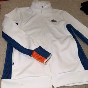 Lacoste White Sport Full-Zip Jacket with Subtle Blue Trim